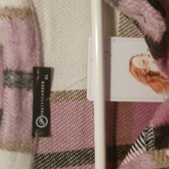 Pretty Garden, XL, Shacket, pink, black, brown, and white plaid. - Picture 3 of 4